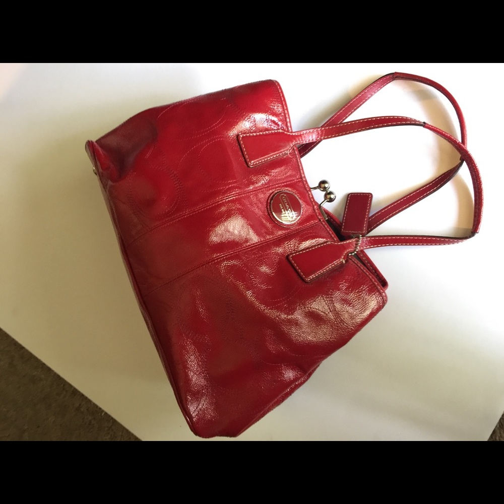 Coach Signature Op Art Stitched Patent Leather Bag
